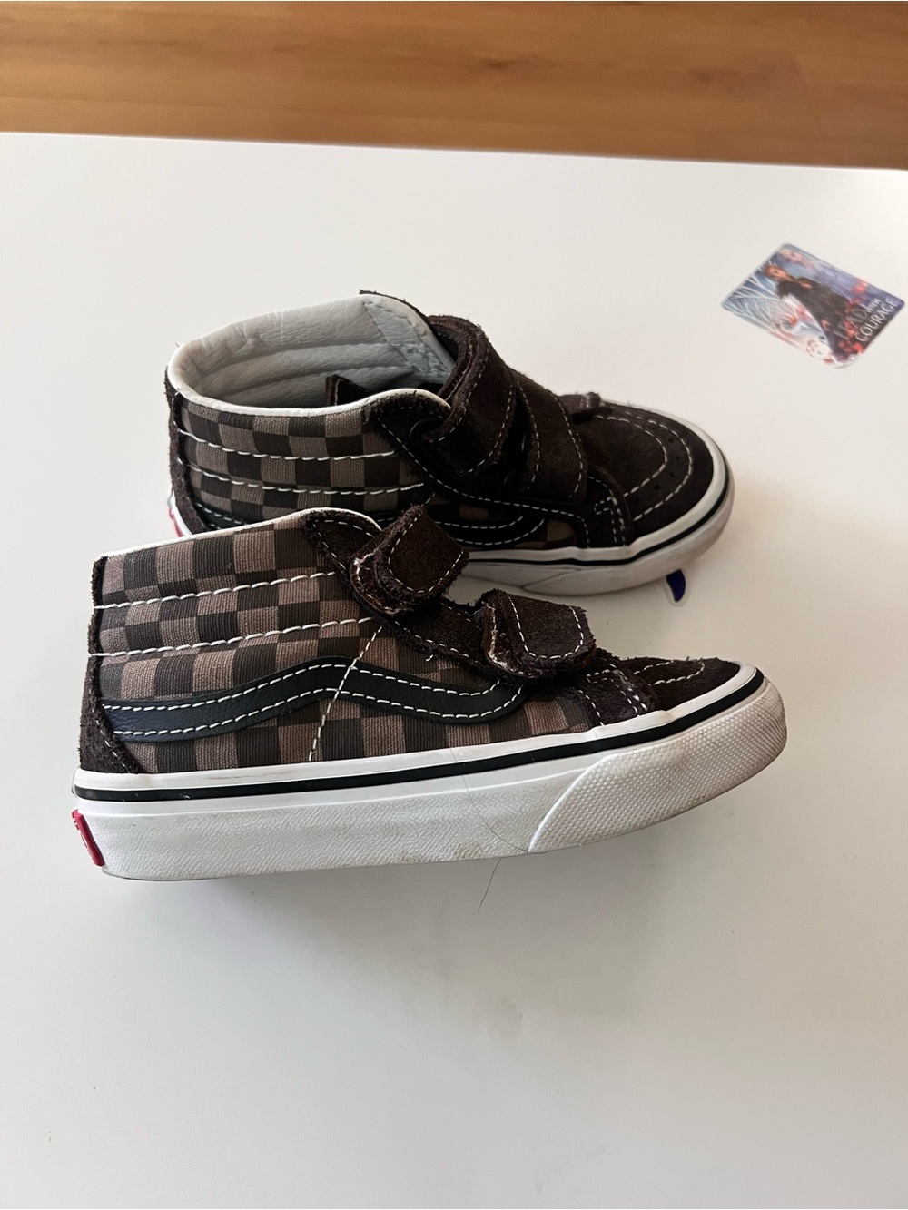 Vans Kids Brown Check High-Top Sneakers with Velcro
